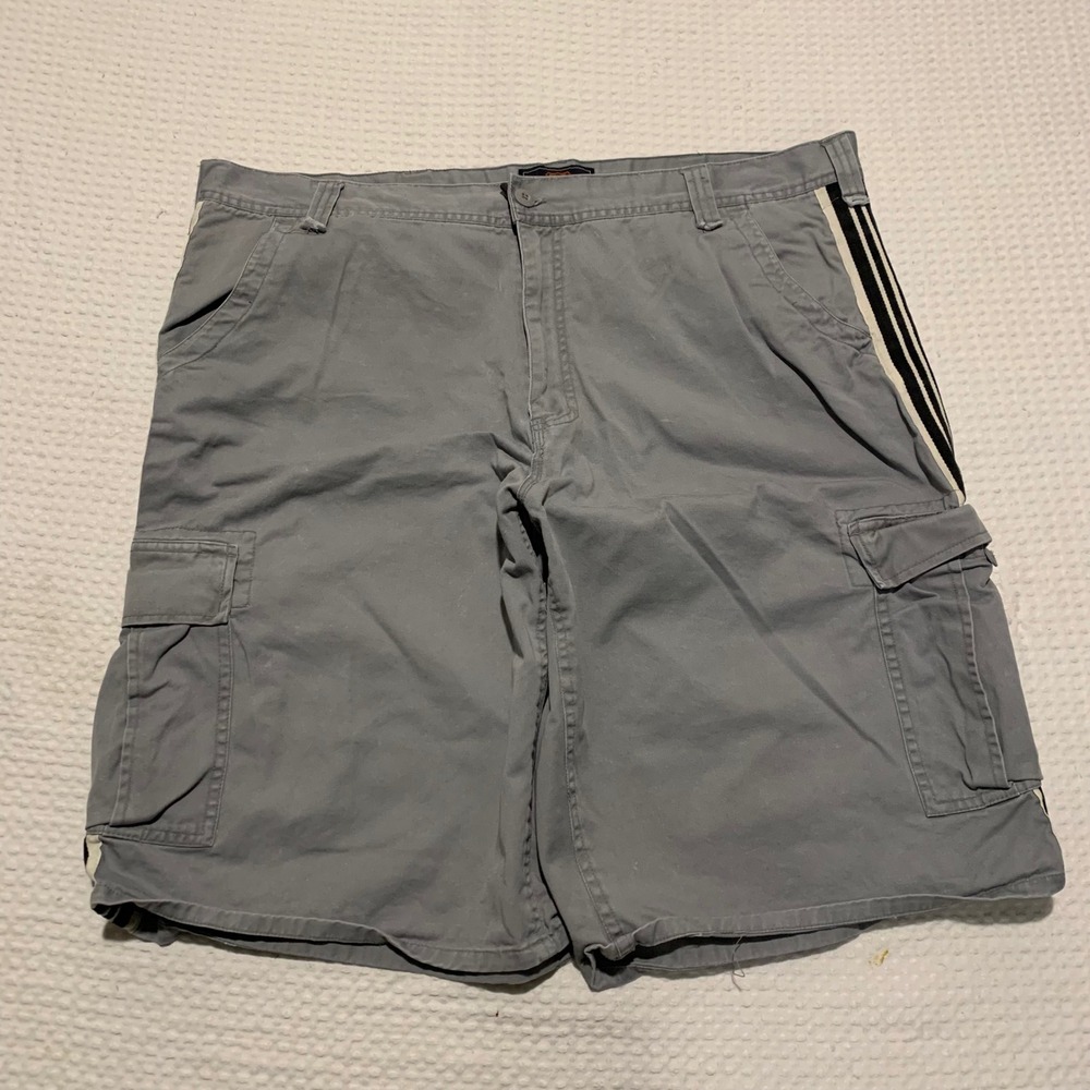 Route 66 Mens Gray Cotton Cargo Shorts Side Stripe Size 42 Utility Gorpcore